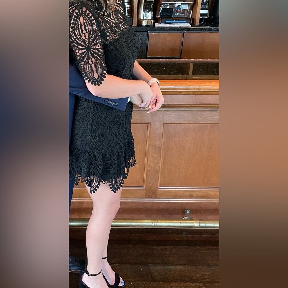 Black lace mini dress with see through mock neck - Picture 5 of 5